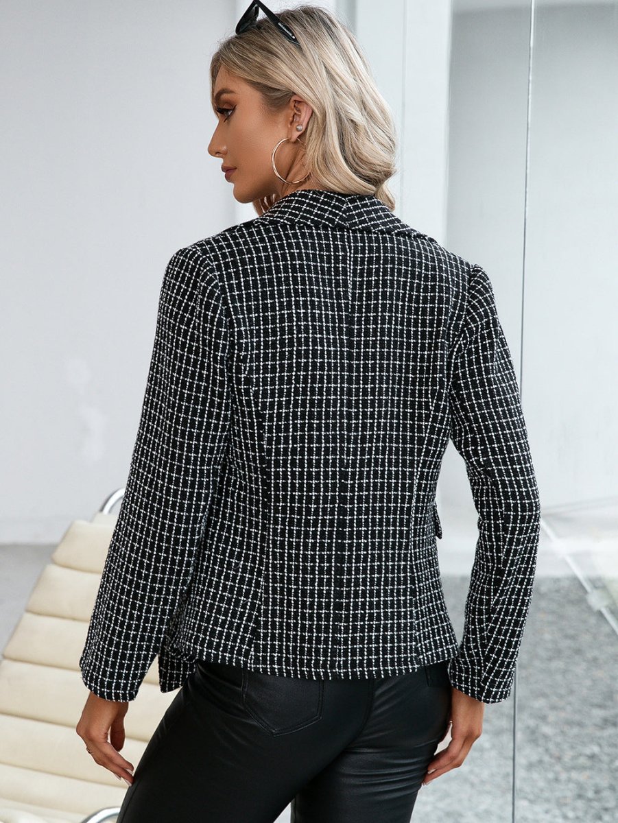 Ivy Lane Plaid Double Breasted Long Sleeve Jacket - Outerwear