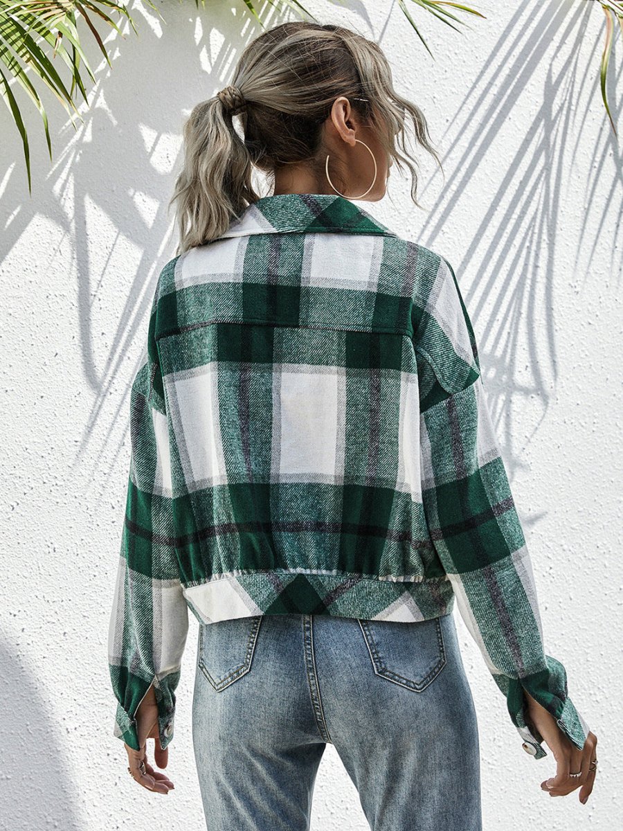 Ivy Lane Plaid Dropped Shoulder Shirt Jacket - Outerwear
