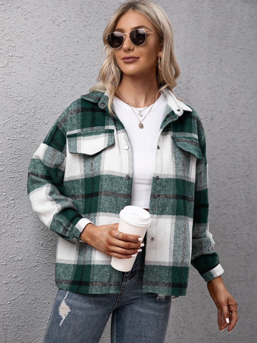 Ivy Lane Plaid Long Sleeve Shirt Jacket - Outerwear