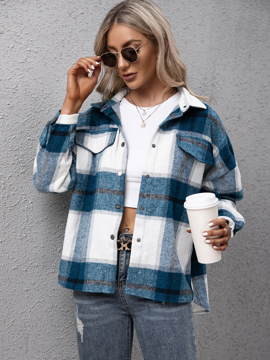 Ivy Lane Plaid Long Sleeve Shirt Jacket - Outerwear