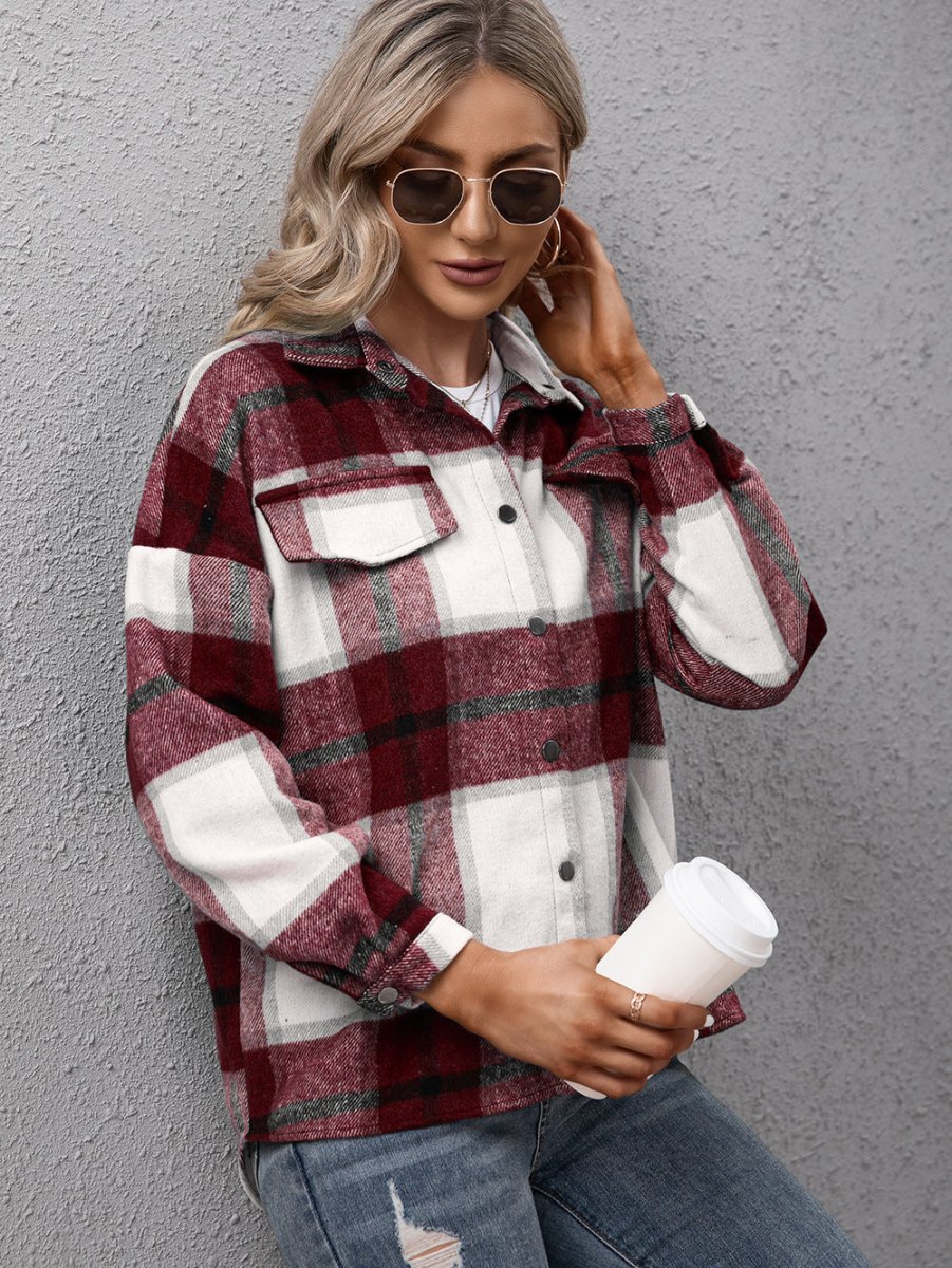 Ivy Lane Plaid Long Sleeve Shirt Jacket - Outerwear
