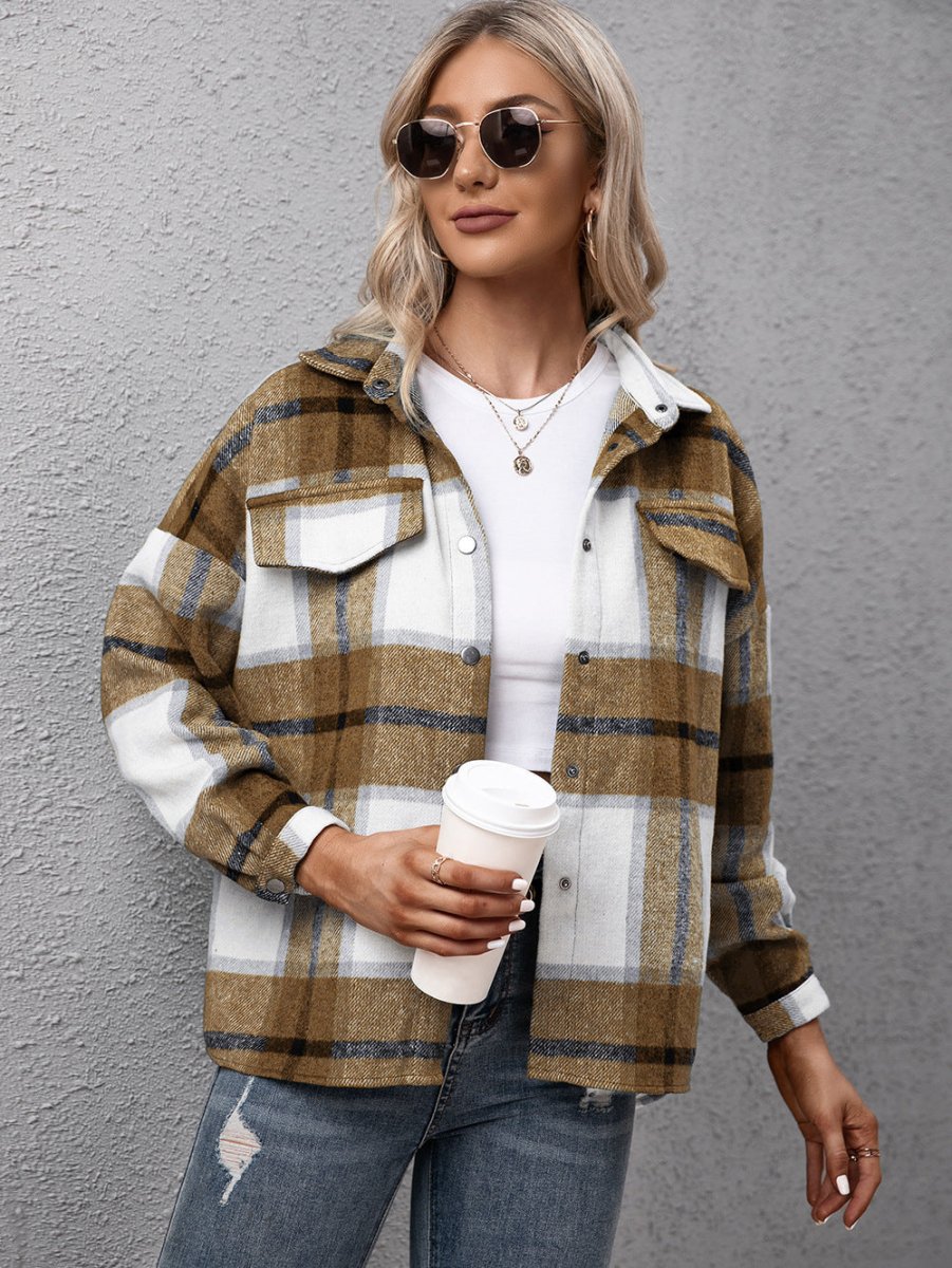 Ivy Lane Plaid Long Sleeve Shirt Jacket - Outerwear