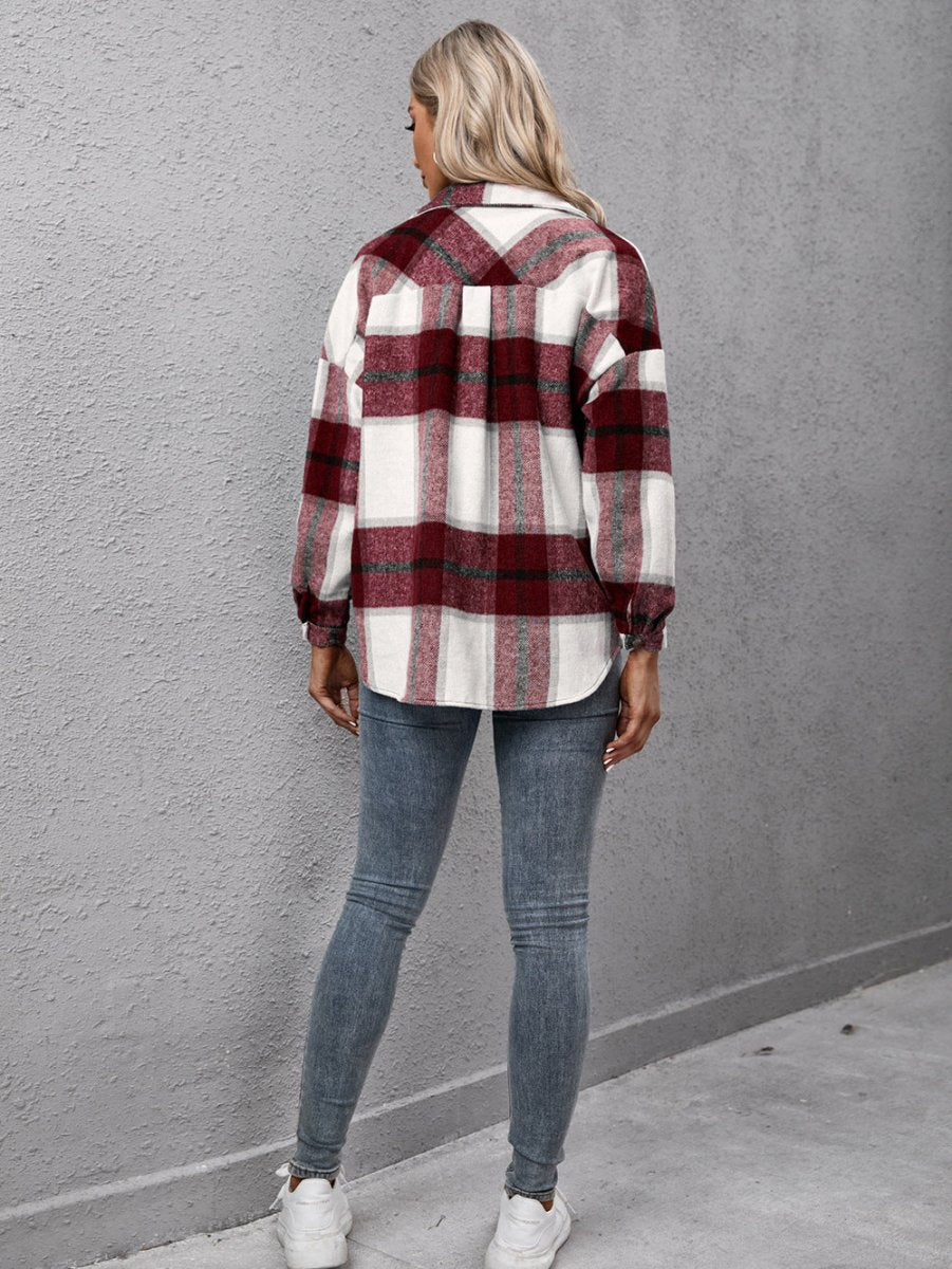 Ivy Lane Plaid Long Sleeve Shirt Jacket - Outerwear