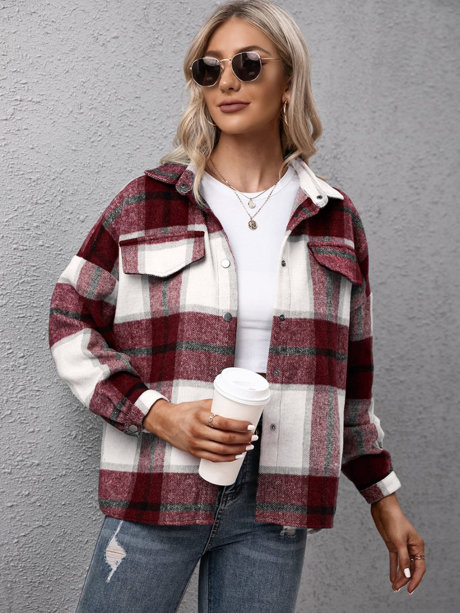 Ivy Lane Plaid Long Sleeve Shirt Jacket - Outerwear