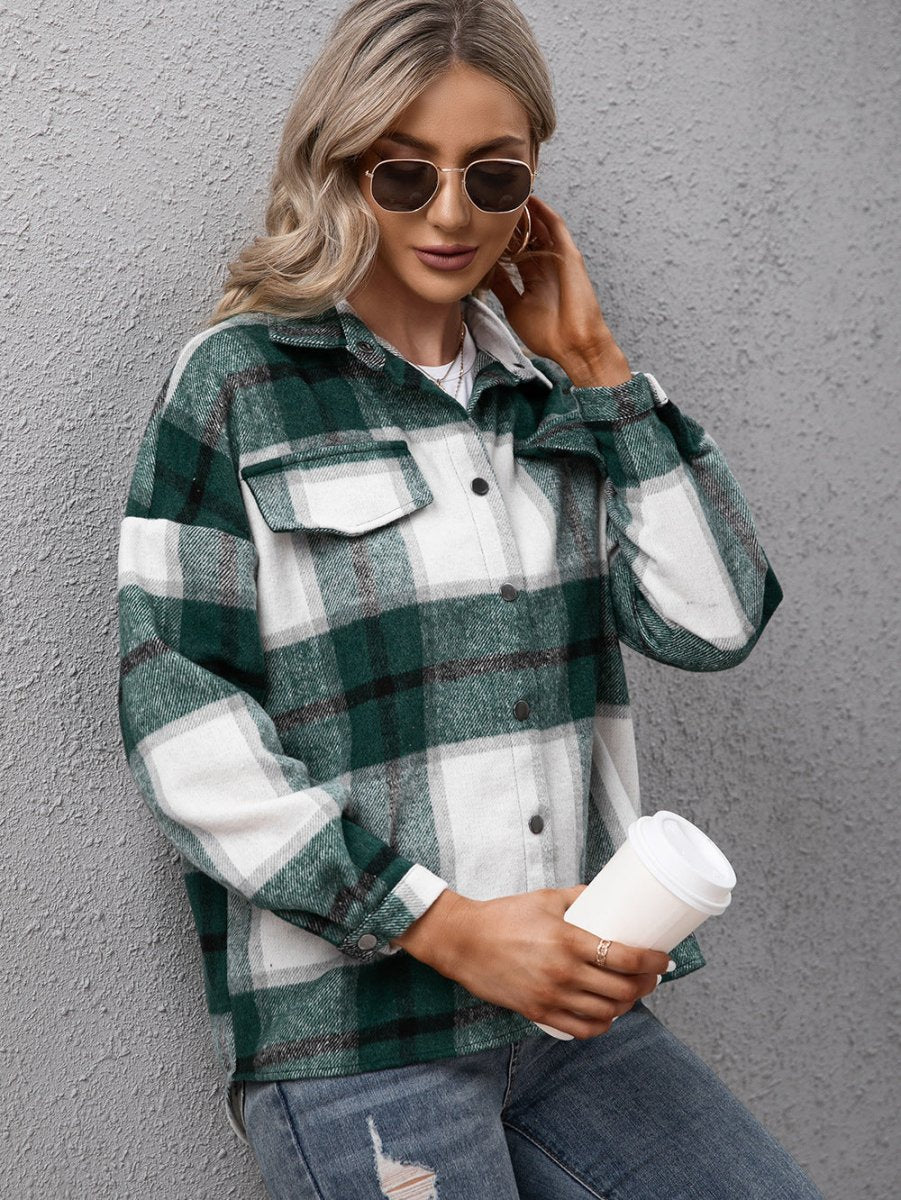 Ivy Lane Plaid Long Sleeve Shirt Jacket - Outerwear
