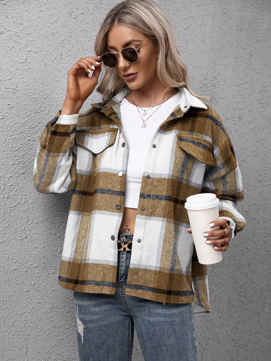 Ivy Lane Plaid Long Sleeve Shirt Jacket - Outerwear