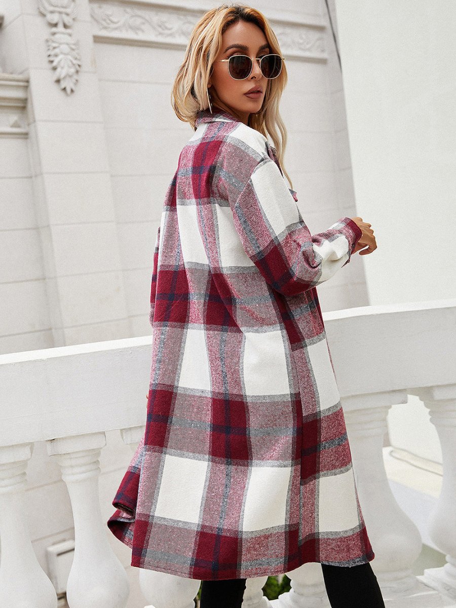Ivy Lane Plaid Longline Shirt Jacket - Outerwear