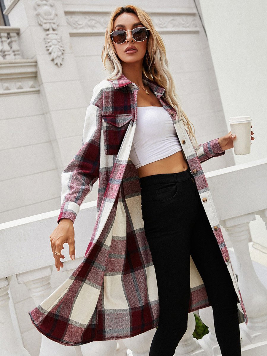 Ivy Lane Plaid Longline Shirt Jacket - Outerwear