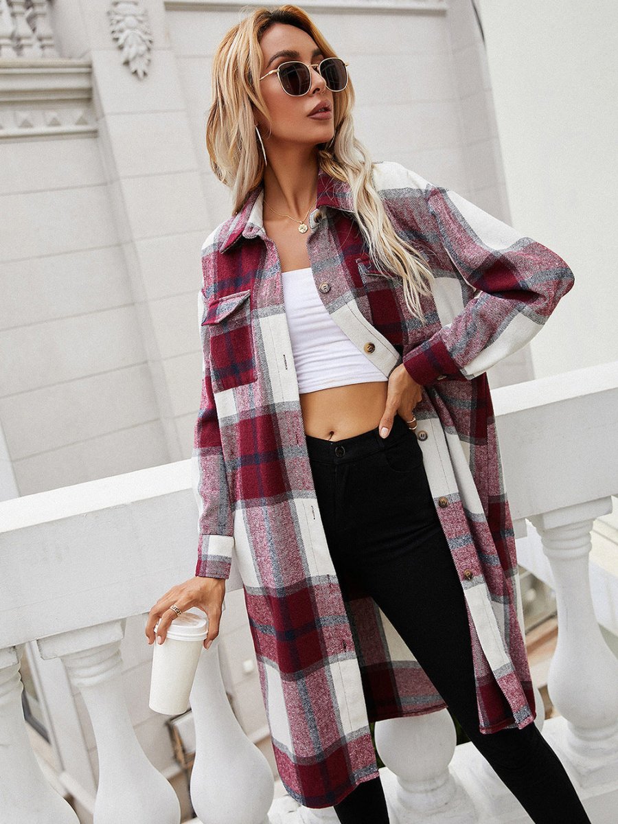 Ivy Lane Plaid Longline Shirt Jacket - Outerwear