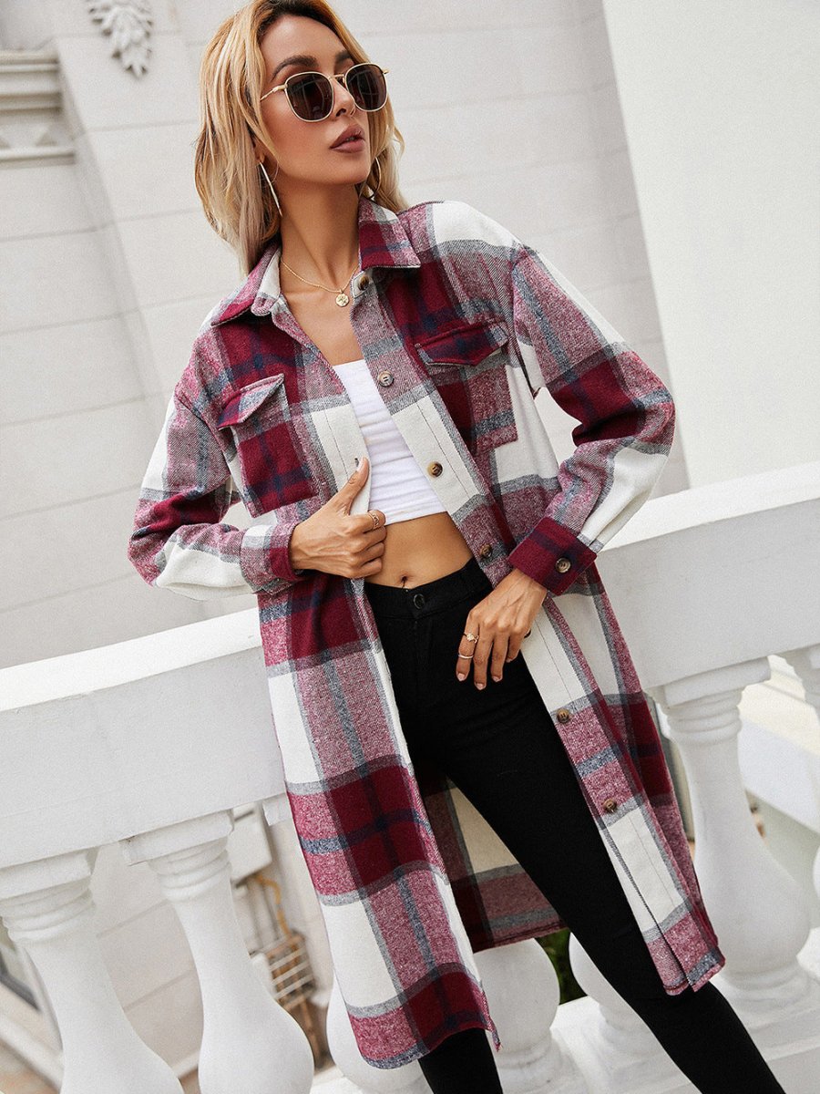 Ivy Lane Plaid Longline Shirt Jacket - Outerwear