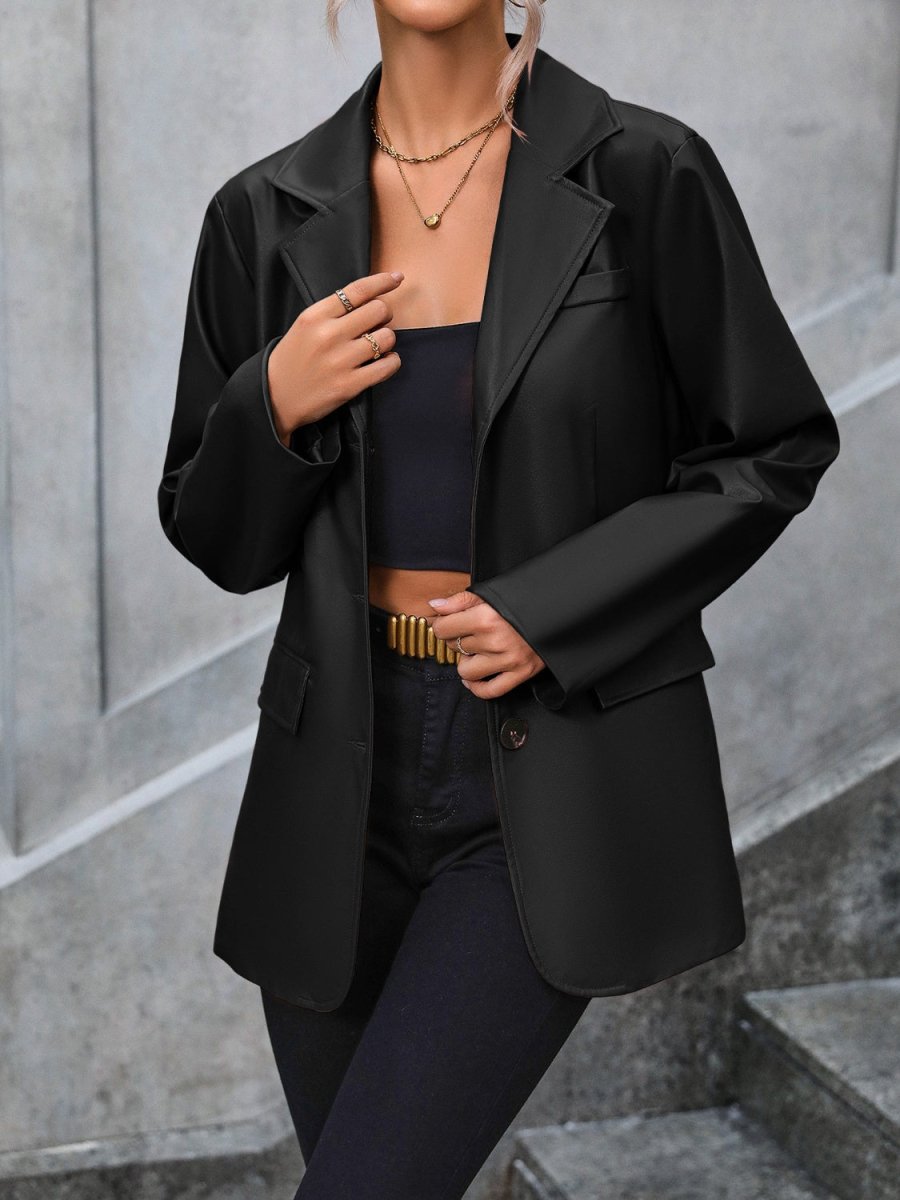Ivy Lane Pocketed Button Up Collared Neck Blazer - Blazer Suit
