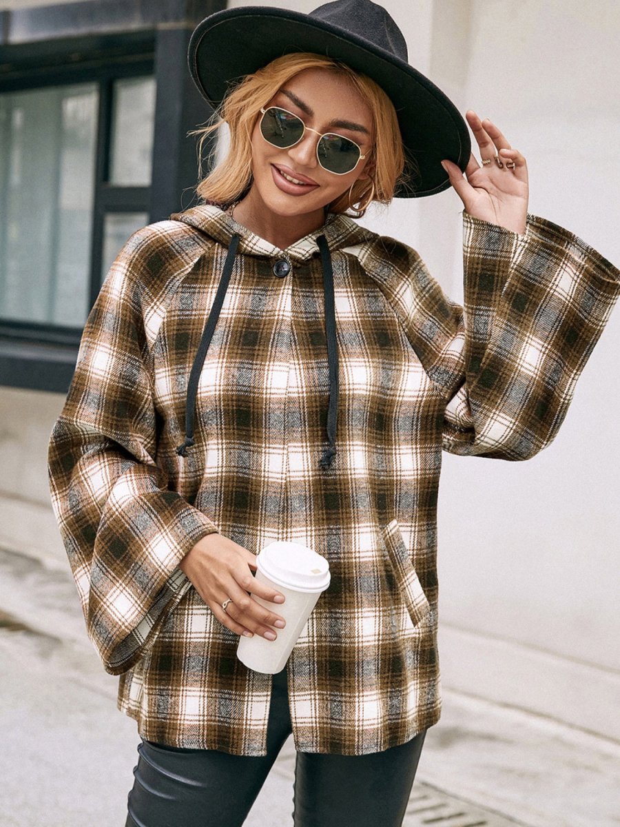 Ivy Lane Pocketed Plaid Long Sleeve Hooded Jacket - Outerwear