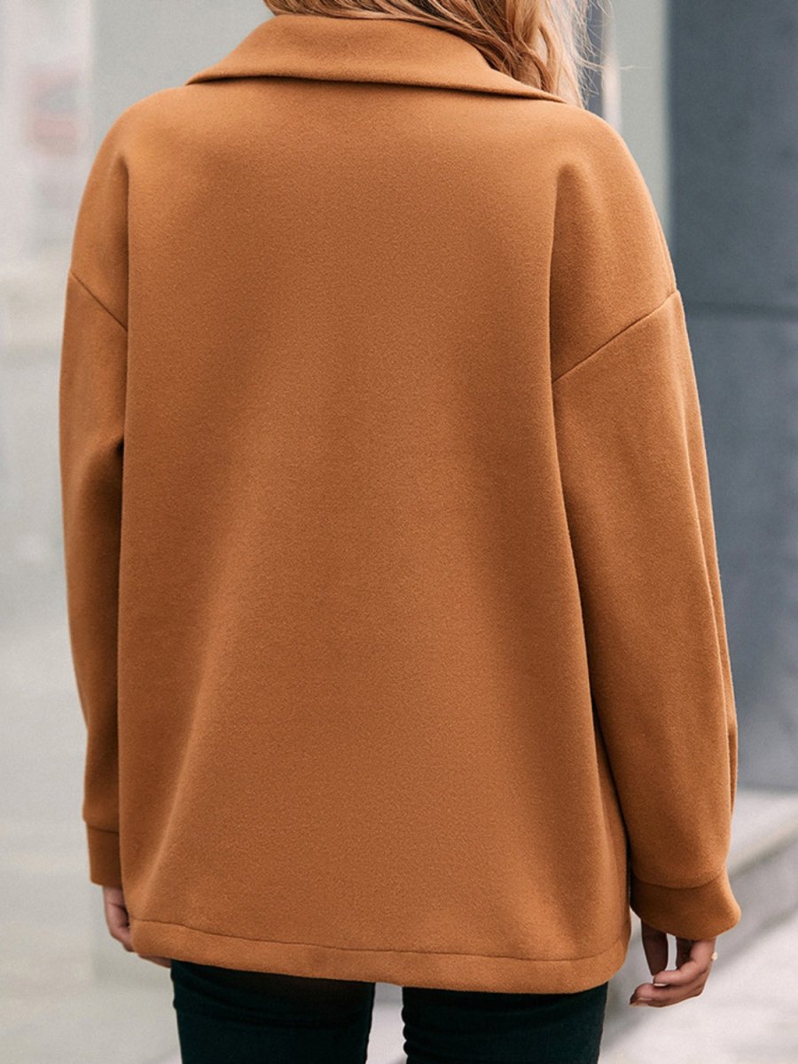 Ivy Lane Pocketed Snap Down Dropped Shoulder Jacket - Outerwear