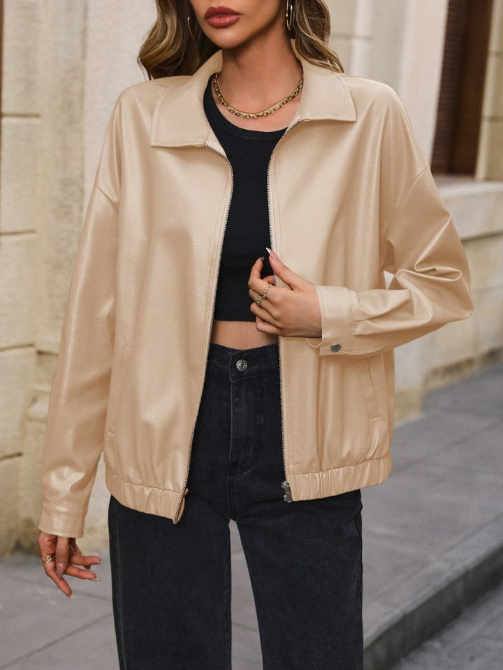 Ivy Lane Pocketed Zip Up Collared Neck Jacket - Outerwear