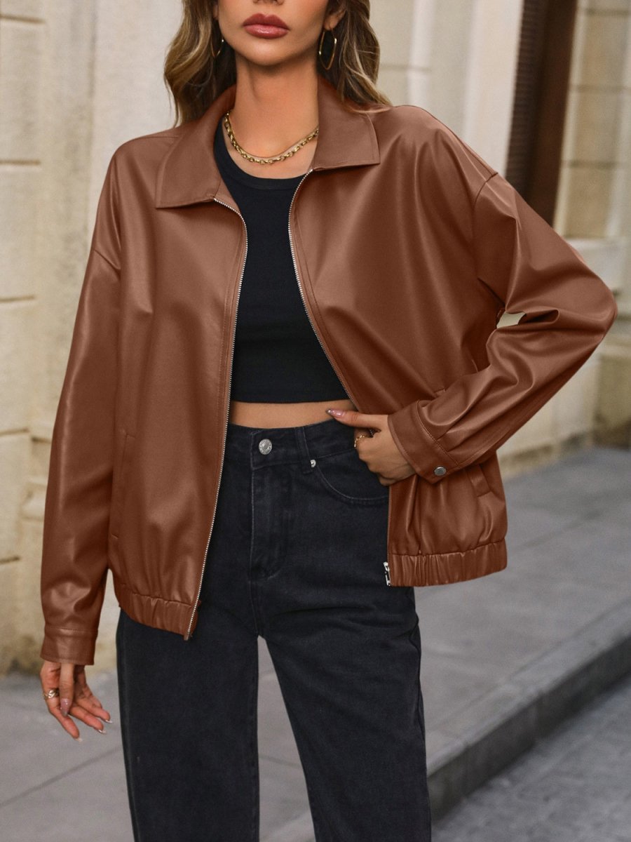Ivy Lane Pocketed Zip Up Collared Neck Jacket - Outerwear