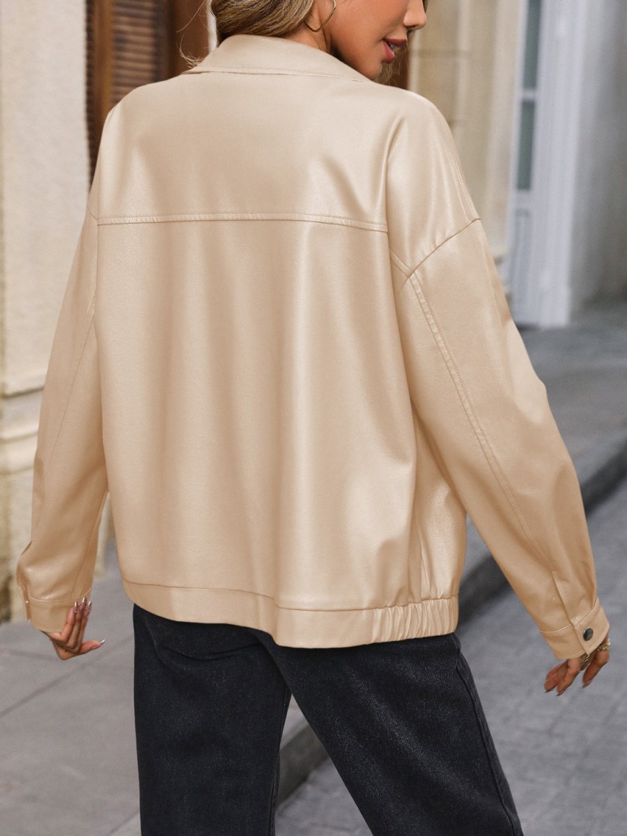 Ivy Lane Pocketed Zip Up Collared Neck Jacket - Outerwear