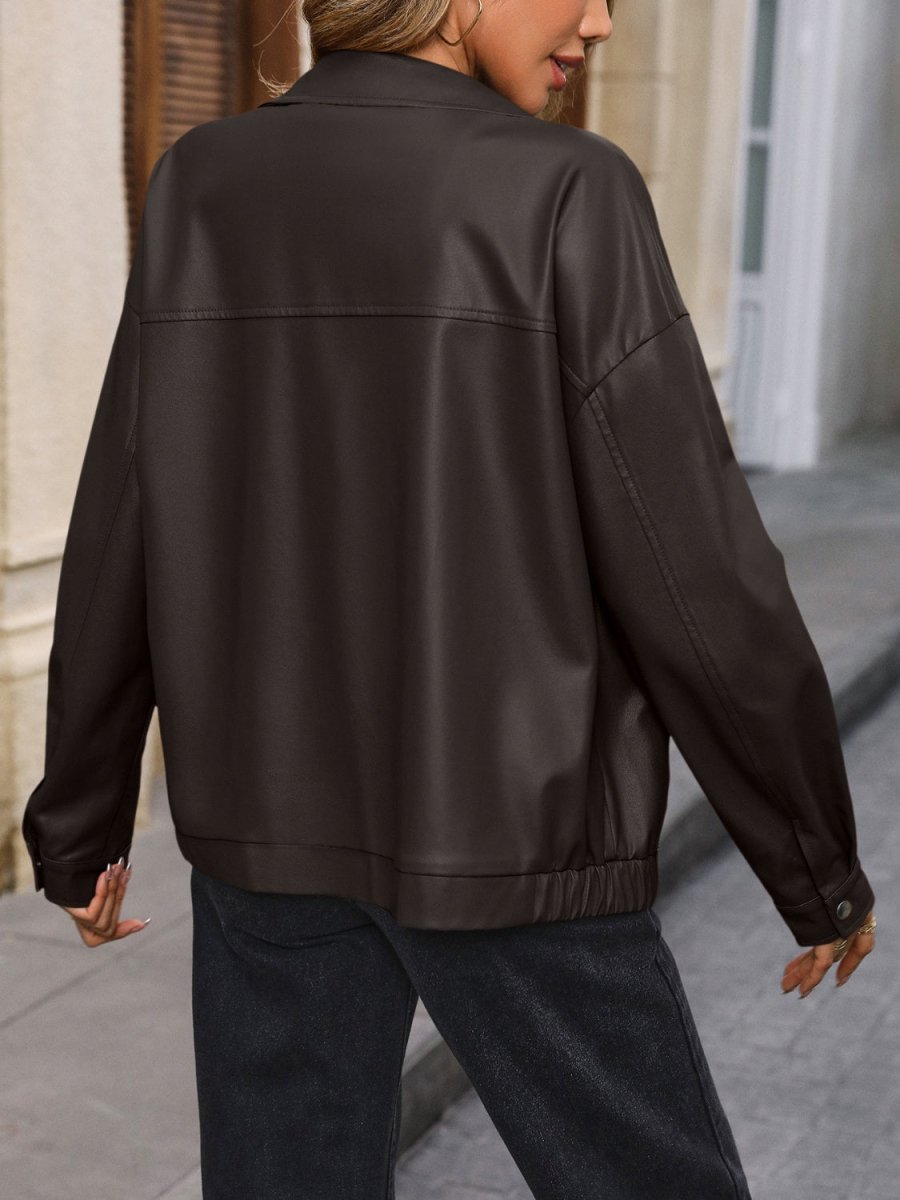 Ivy Lane Pocketed Zip Up Collared Neck Jacket - Outerwear