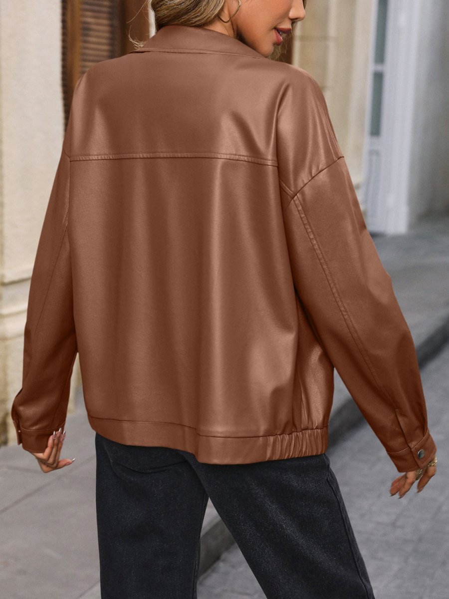 Ivy Lane Pocketed Zip Up Collared Neck Jacket - Outerwear