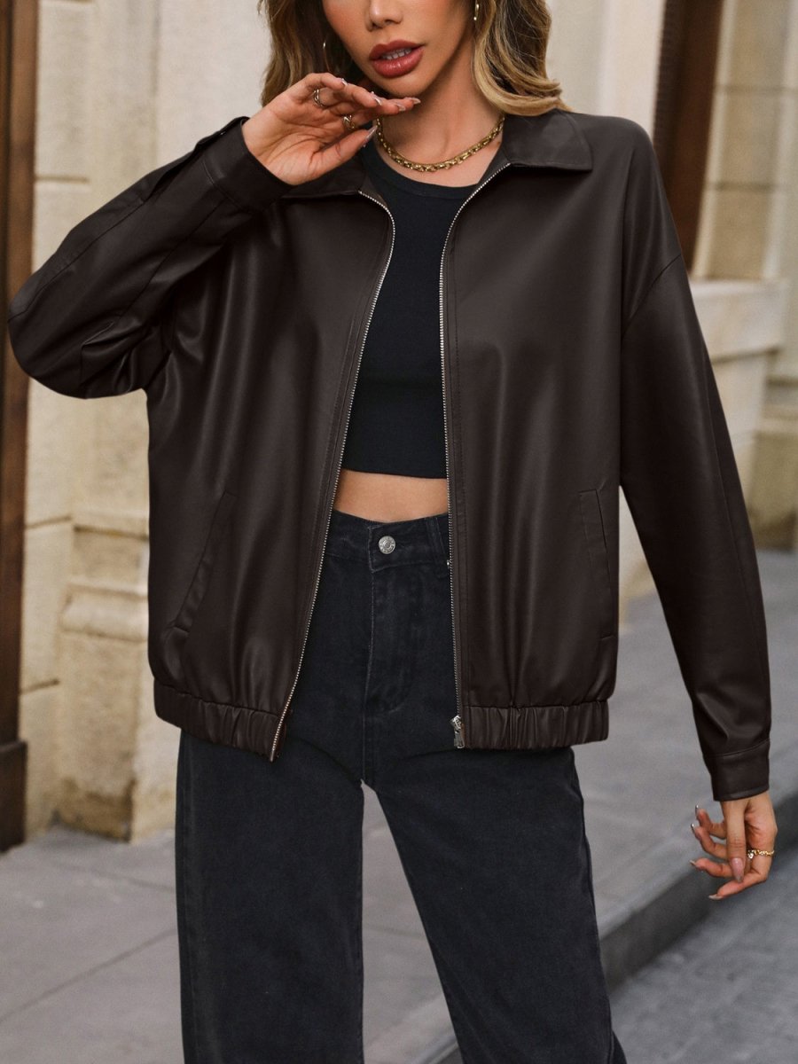 Ivy Lane Pocketed Zip Up Collared Neck Jacket - Outerwear