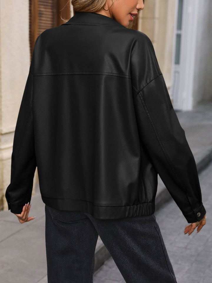 Ivy Lane Pocketed Zip Up Collared Neck Jacket - Outerwear