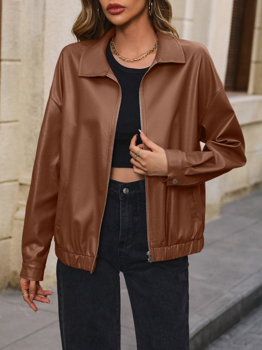 Ivy Lane Pocketed Zip Up Collared Neck Jacket - Outerwear