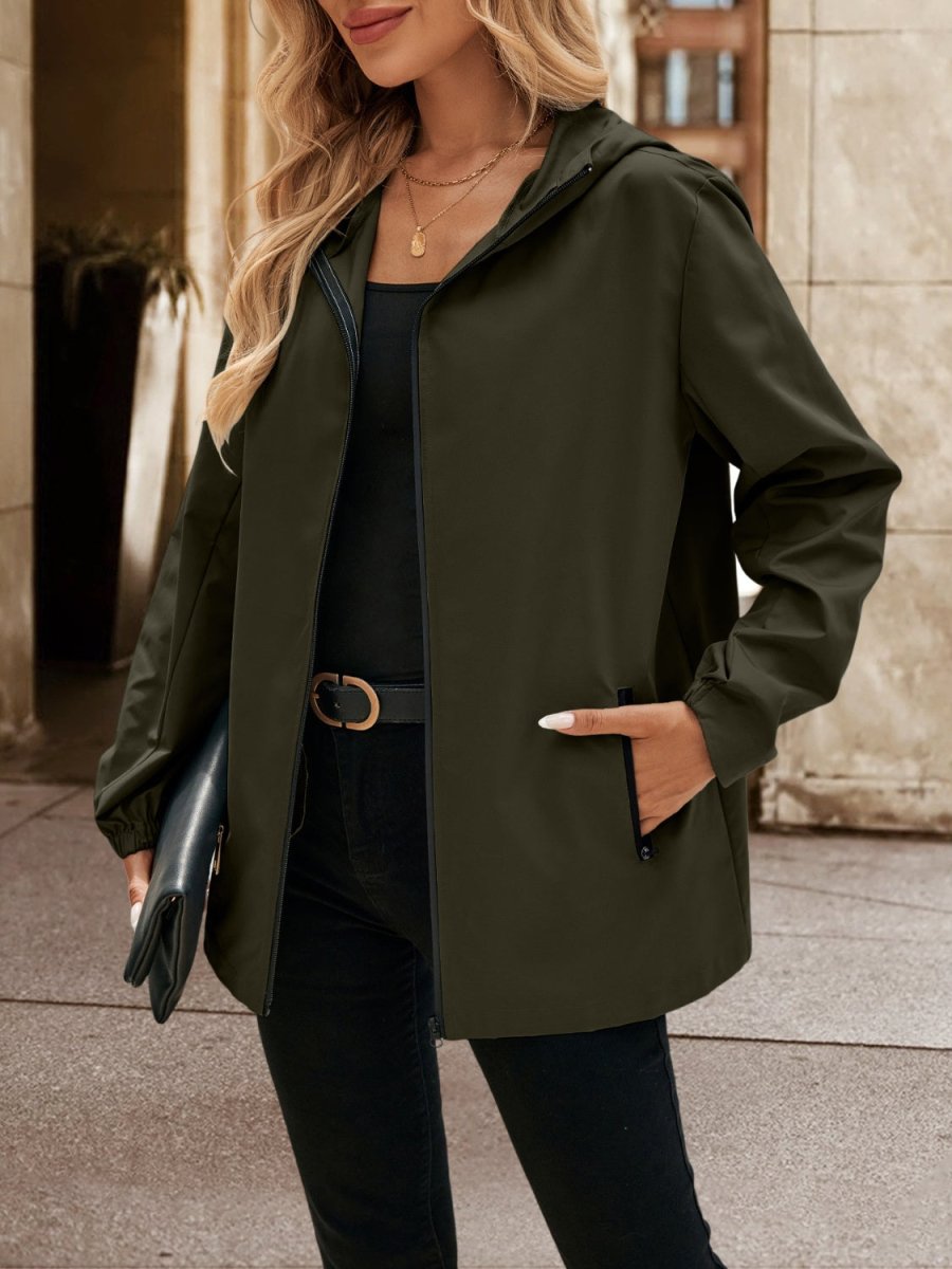 Ivy Lane Pocketed Zip Up Hooded Jacket - Outerwear