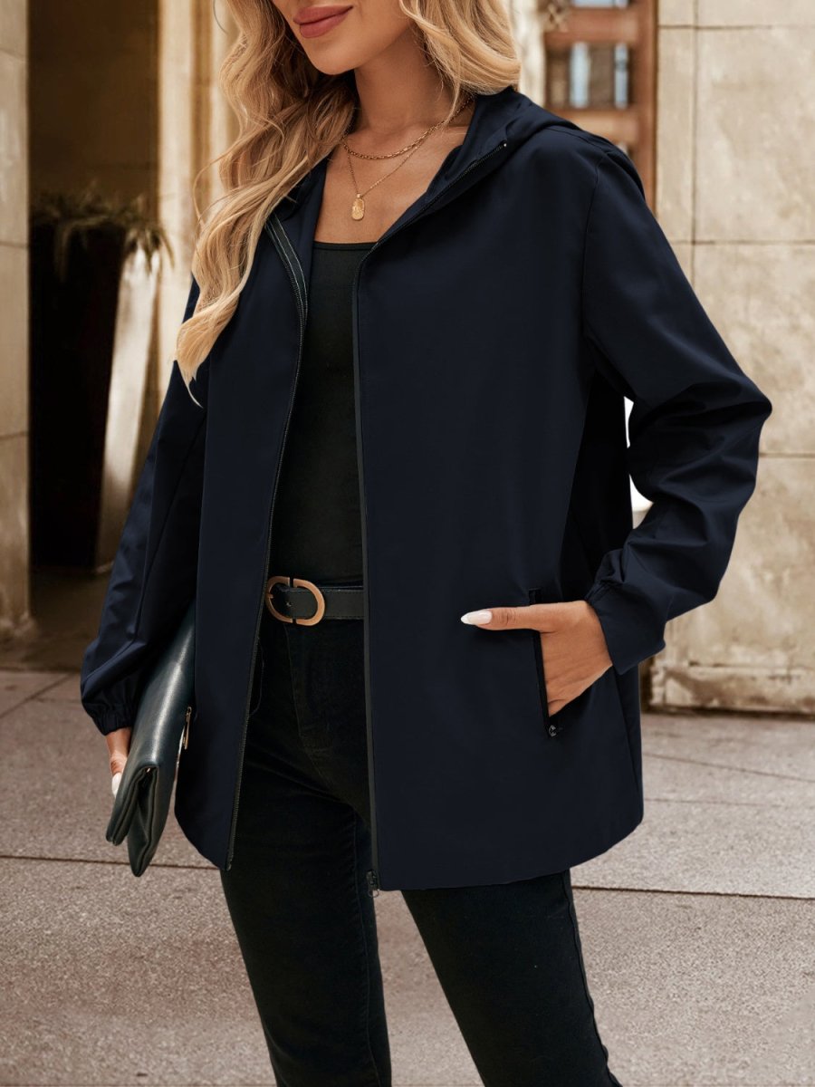 Ivy Lane Pocketed Zip Up Hooded Jacket - Outerwear