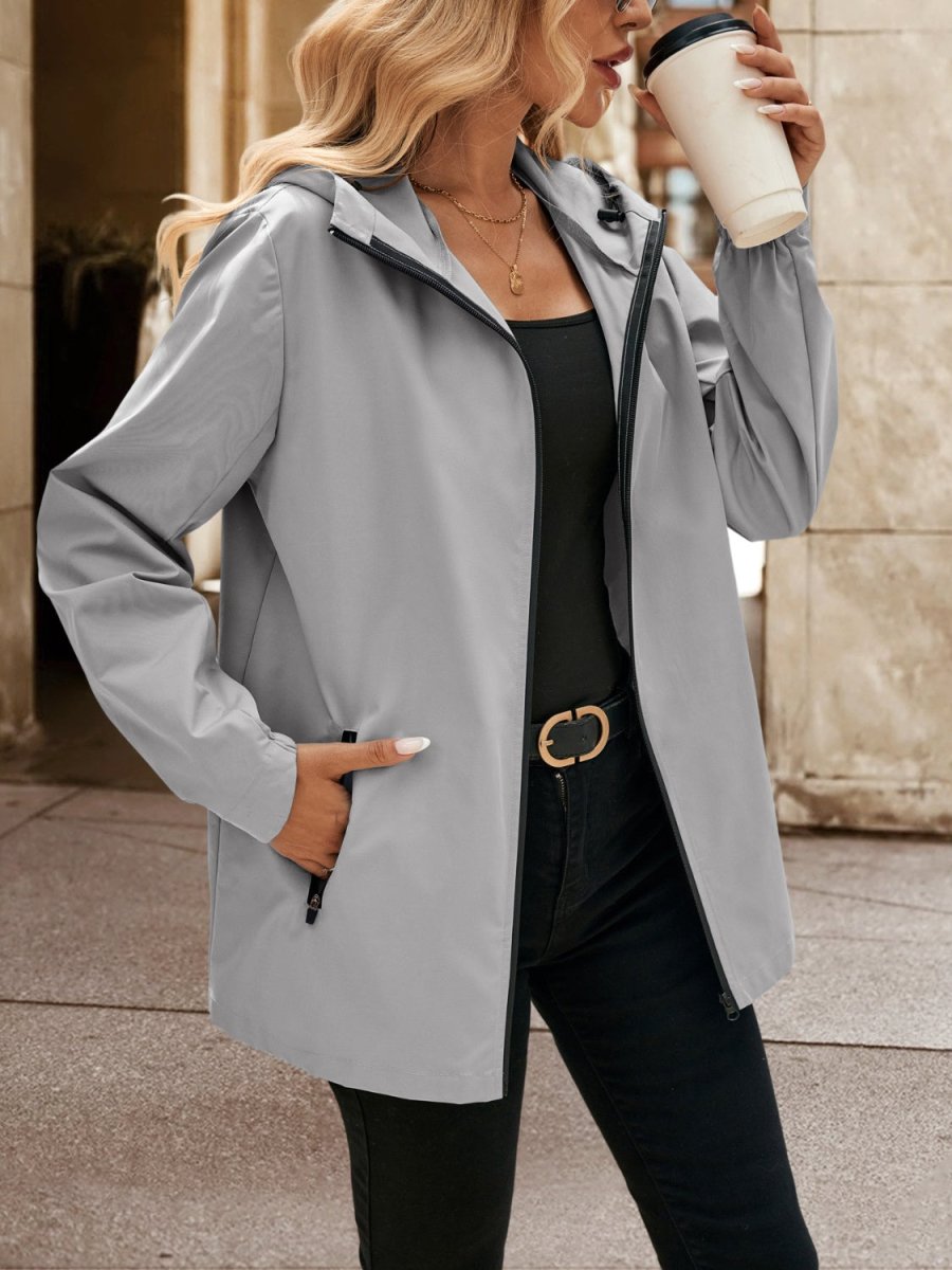 Ivy Lane Pocketed Zip Up Hooded Jacket - Outerwear