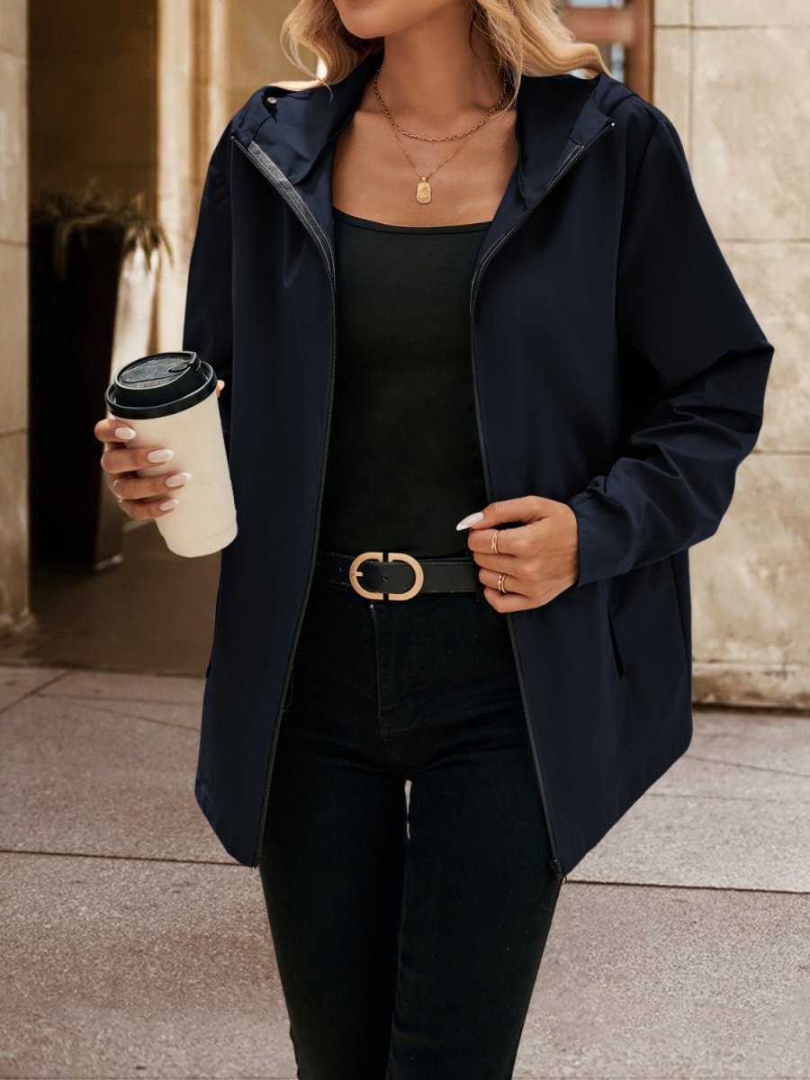 Ivy Lane Pocketed Zip Up Hooded Jacket - Outerwear