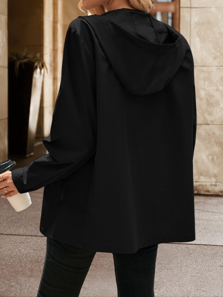 Ivy Lane Pocketed Zip Up Hooded Jacket - Outerwear