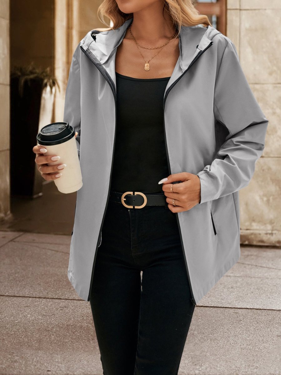 Ivy Lane Pocketed Zip Up Hooded Jacket - Outerwear