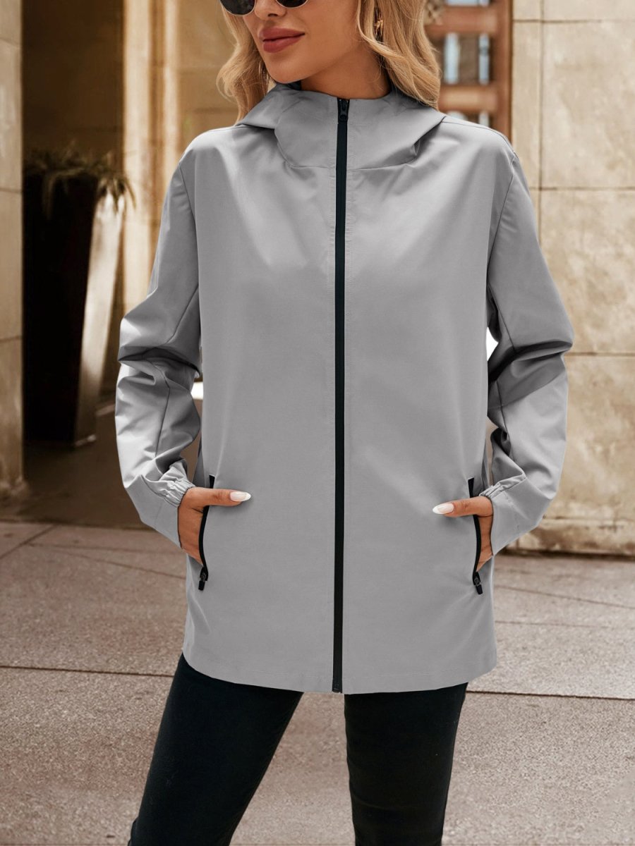 Ivy Lane Pocketed Zip Up Hooded Jacket - Outerwear