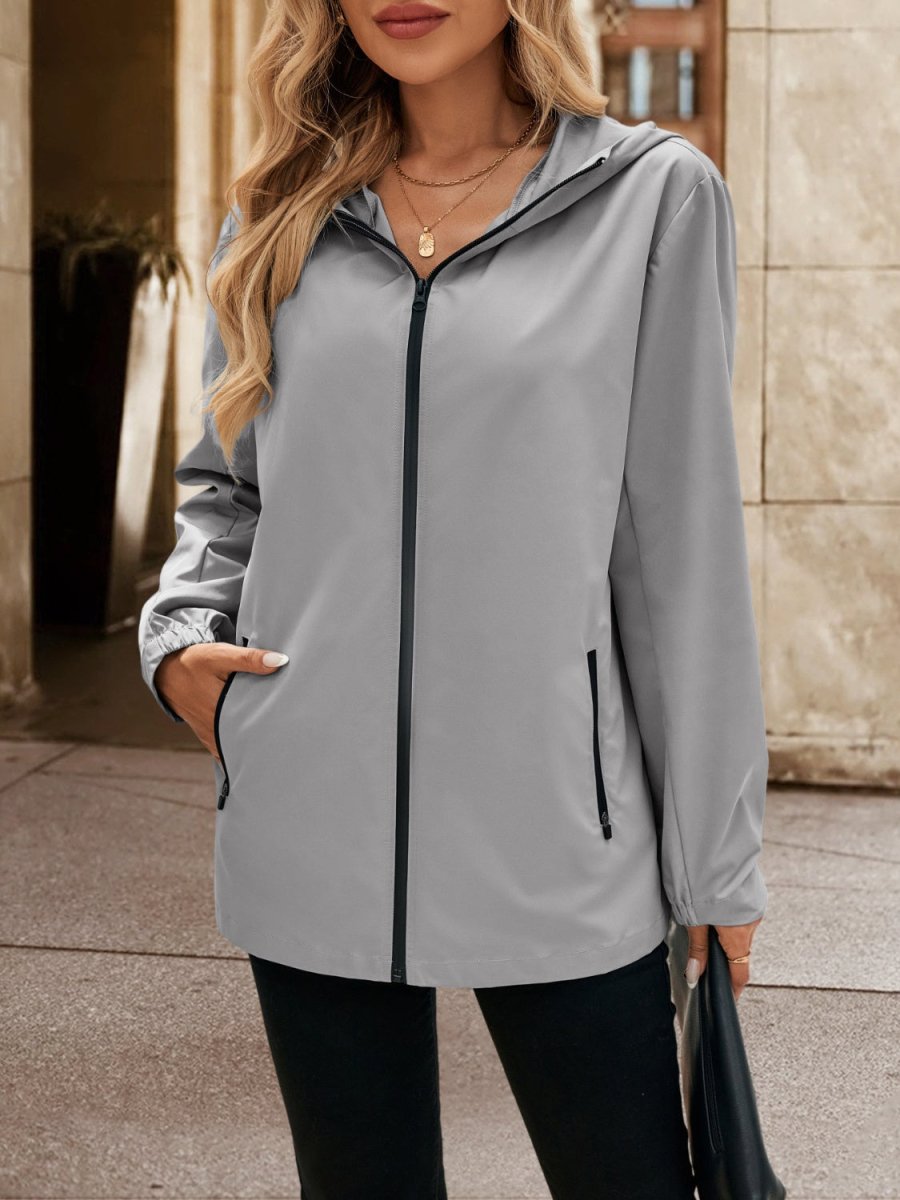 Ivy Lane Pocketed Zip Up Hooded Jacket - Outerwear
