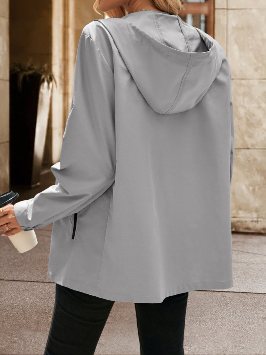 Ivy Lane Pocketed Zip Up Hooded Jacket - Outerwear