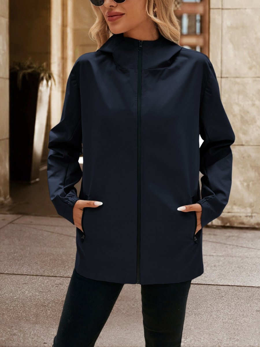 Ivy Lane Pocketed Zip Up Hooded Jacket - Outerwear