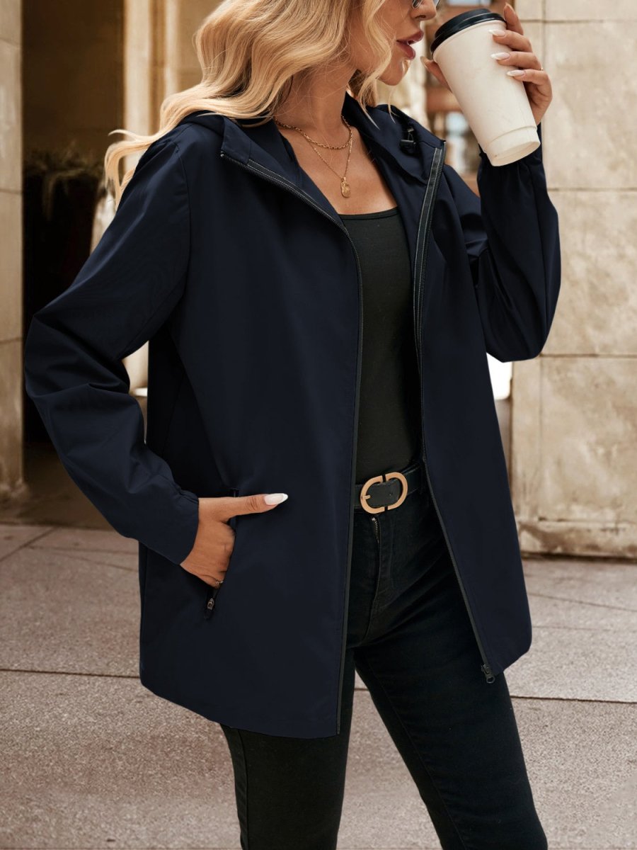 Ivy Lane Pocketed Zip Up Hooded Jacket - Outerwear