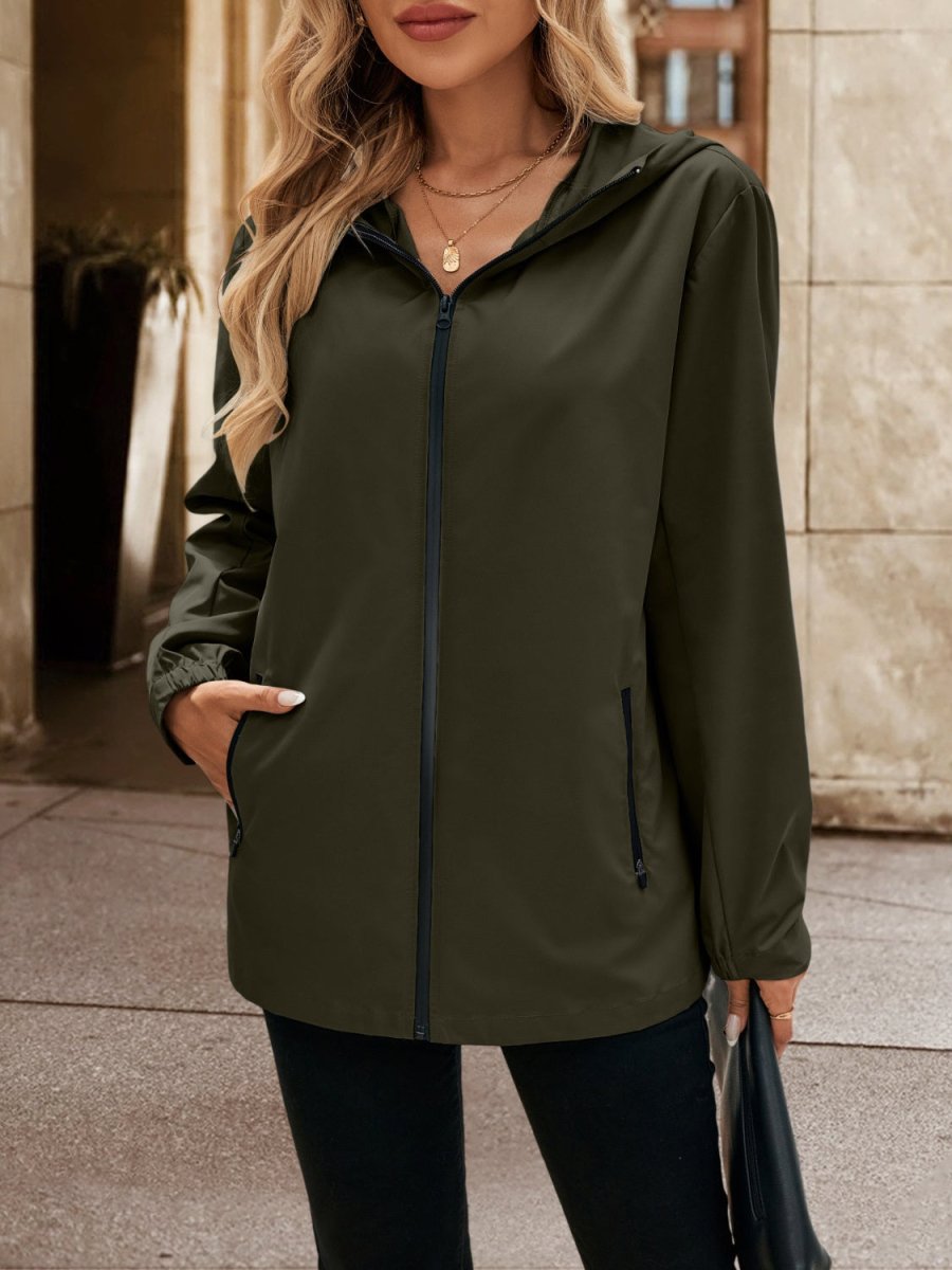 Ivy Lane Pocketed Zip Up Hooded Jacket - Outerwear