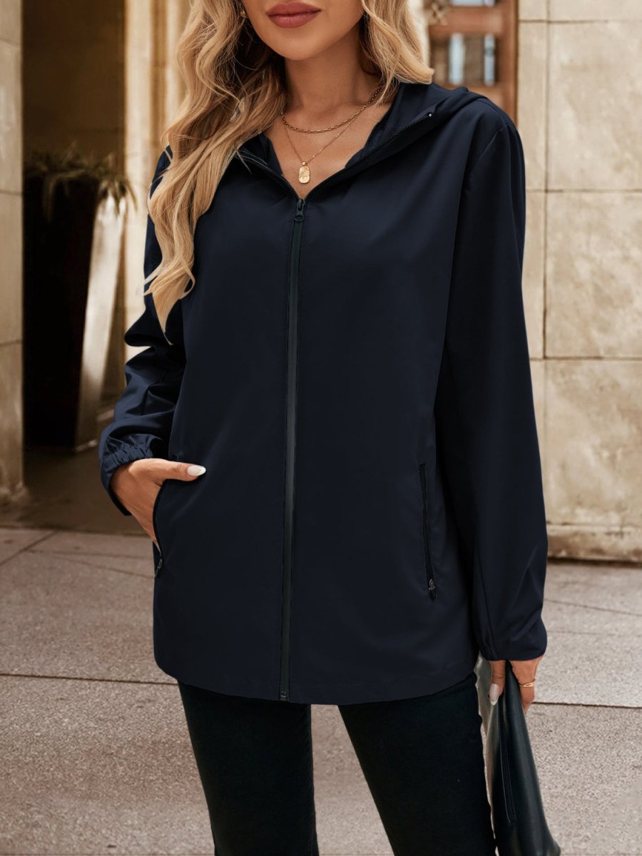 Ivy Lane Pocketed Zip Up Hooded Jacket - Outerwear
