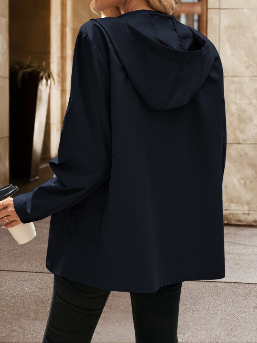 Ivy Lane Pocketed Zip Up Hooded Jacket - Outerwear