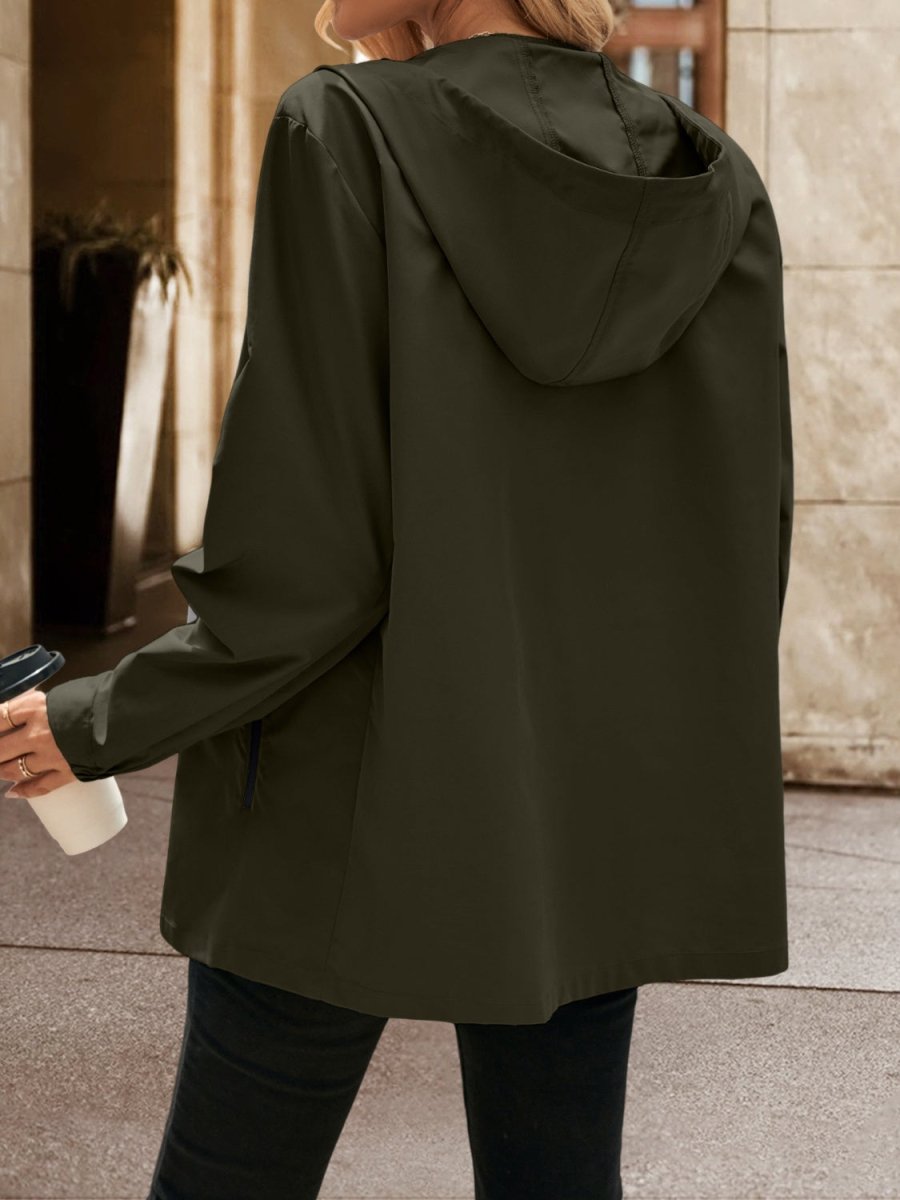 Ivy Lane Pocketed Zip Up Hooded Jacket - Outerwear