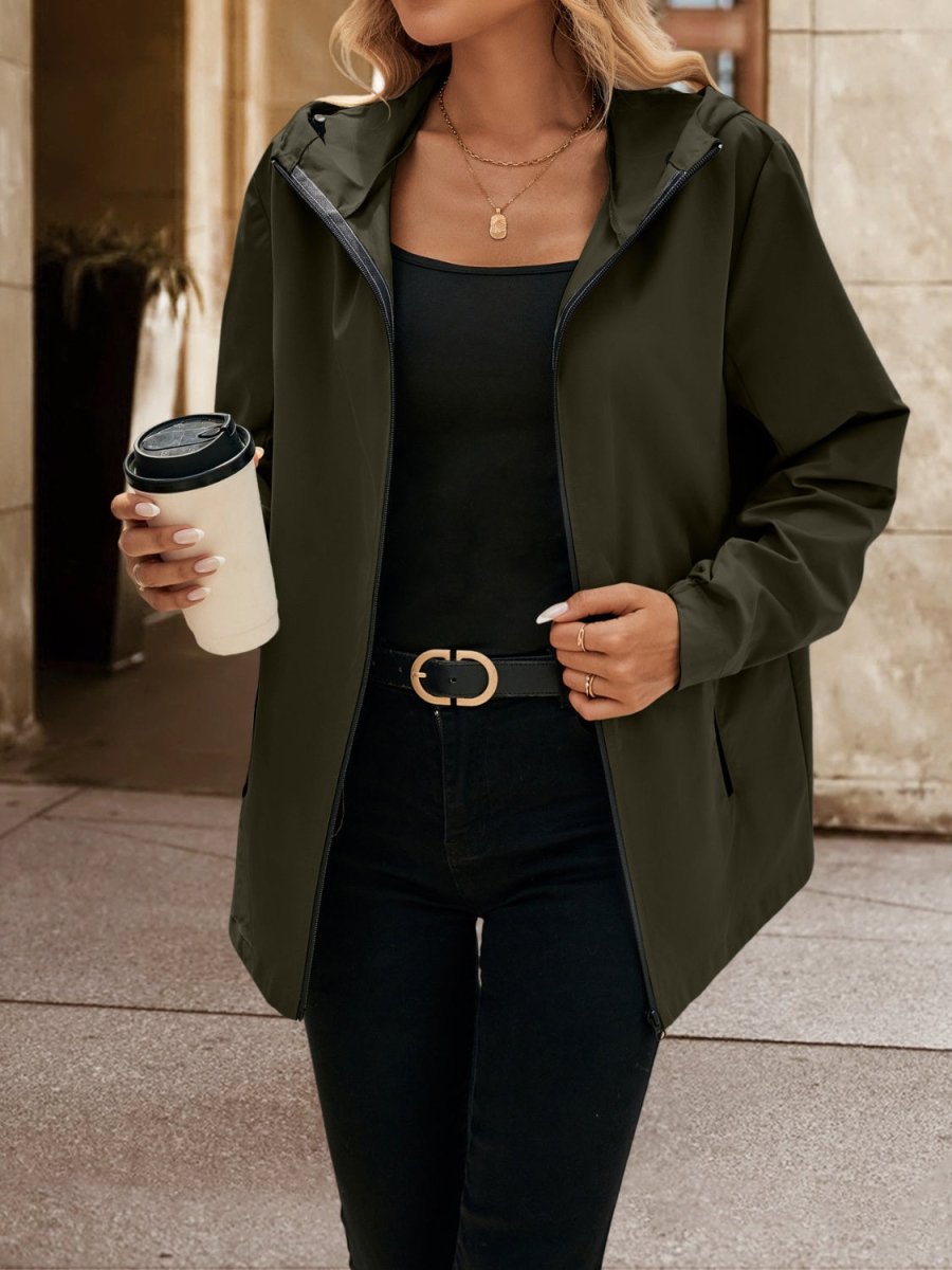 Ivy Lane Pocketed Zip Up Hooded Jacket - Outerwear