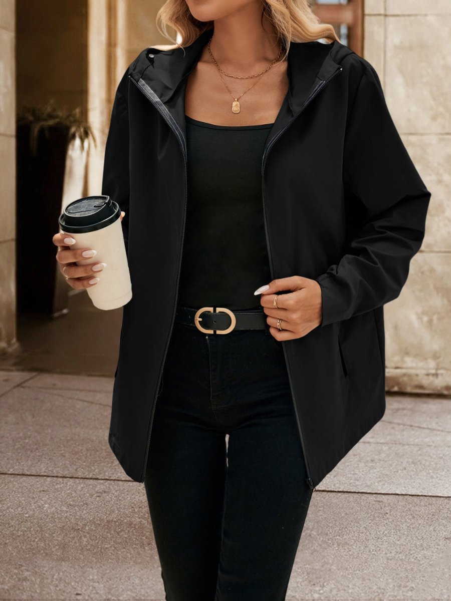 Ivy Lane Pocketed Zip Up Hooded Jacket - Outerwear