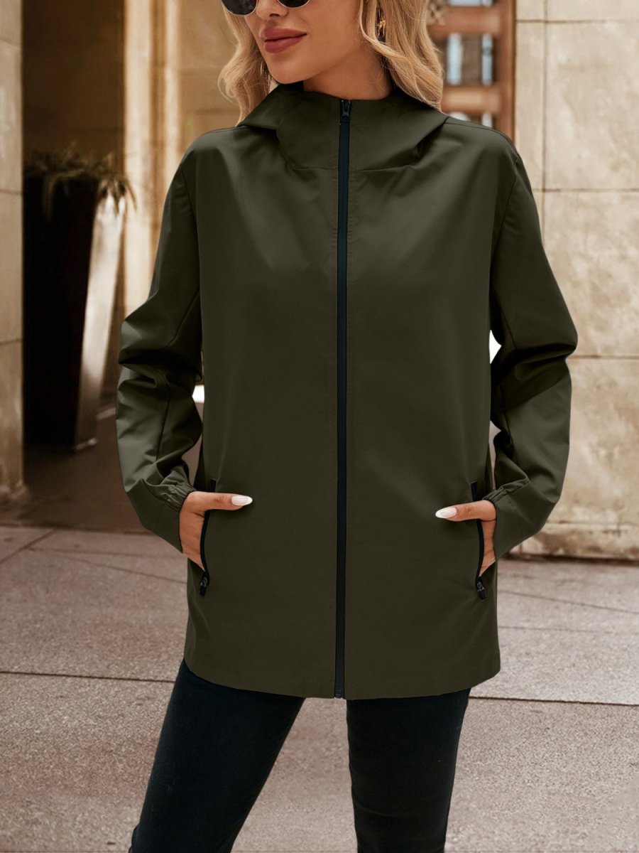 Ivy Lane Pocketed Zip Up Hooded Jacket - Outerwear