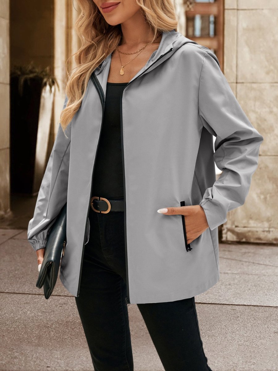 Ivy Lane Pocketed Zip Up Hooded Jacket - Outerwear