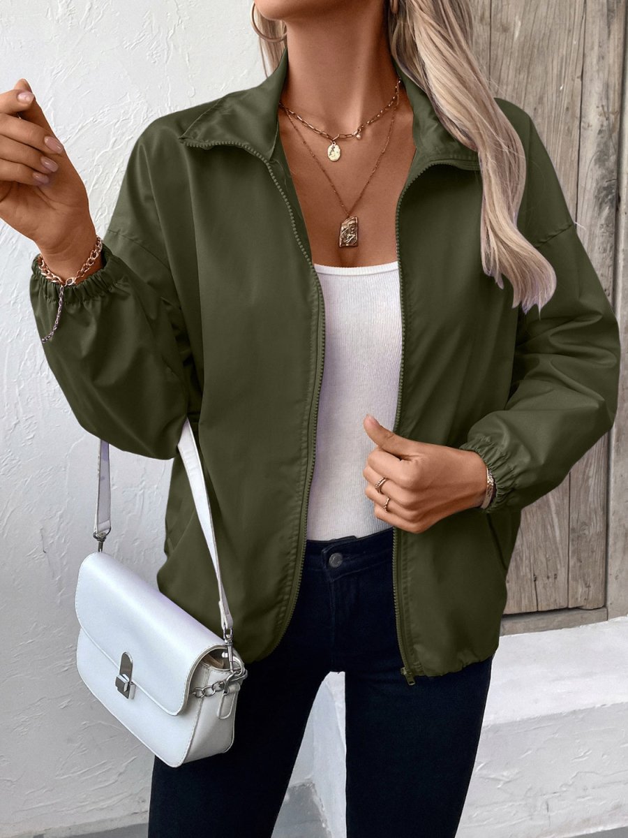 Ivy Lane Pocketed Zip Up Long Sleeve Jacket - Outerwear