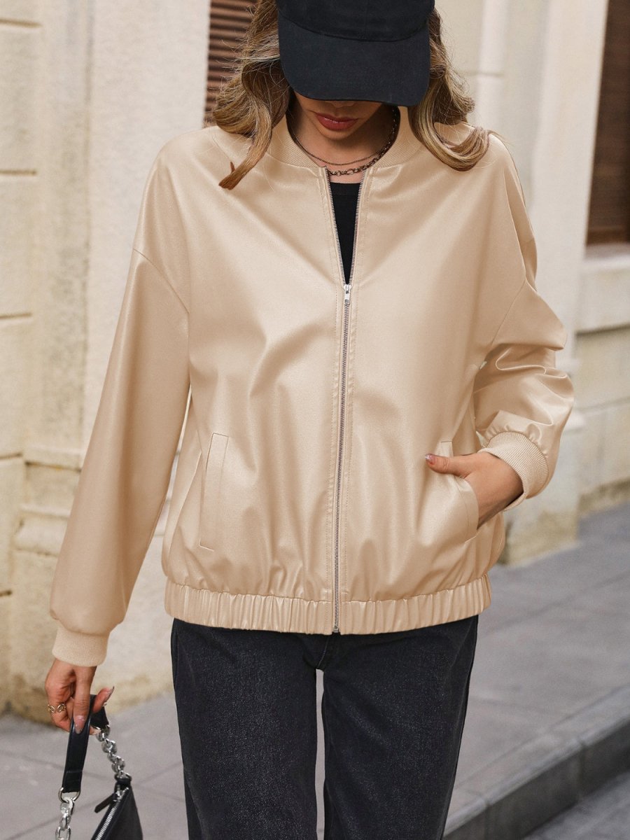 Ivy Lane Zip Up Baseball Collar Dropped Shoulder Jacket - Outerwear