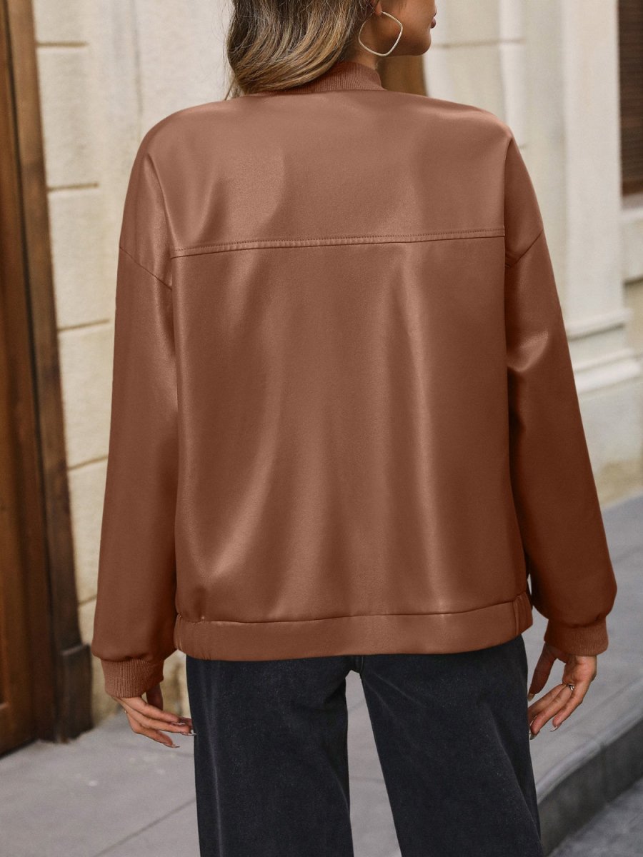 Ivy Lane Zip Up Baseball Collar Dropped Shoulder Jacket - Outerwear