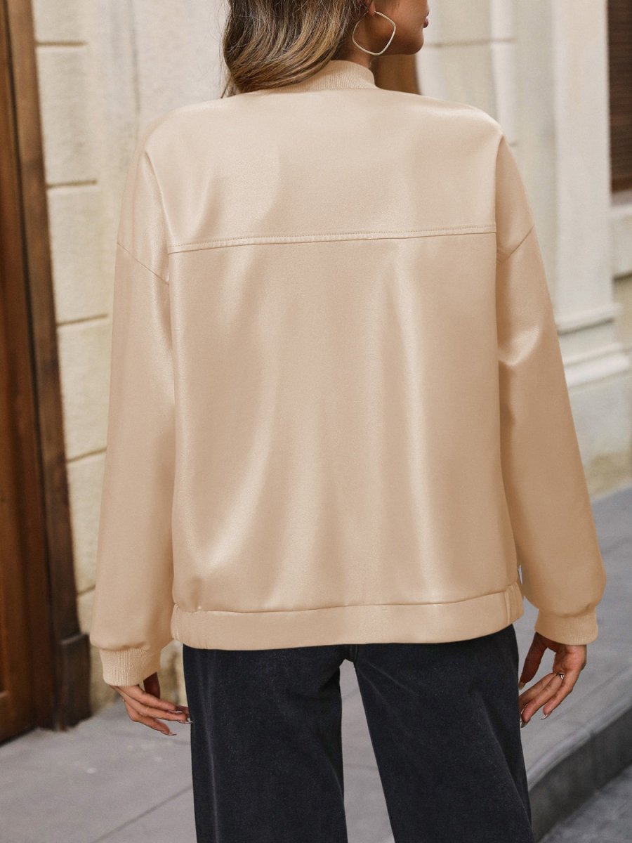 Ivy Lane Zip Up Baseball Collar Dropped Shoulder Jacket - Outerwear