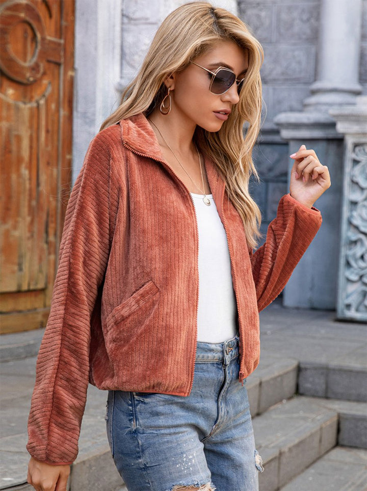Ivy Lane Zip - Up Collared Jacket with Pockets - Outerwear