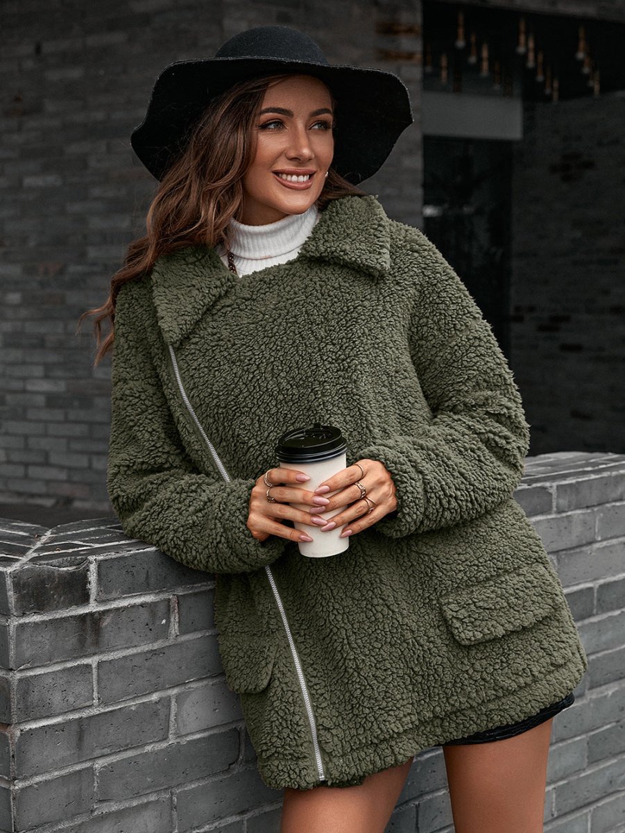 Ivy Lane Zip - Up Collared Teddy Jacket - Outerwear